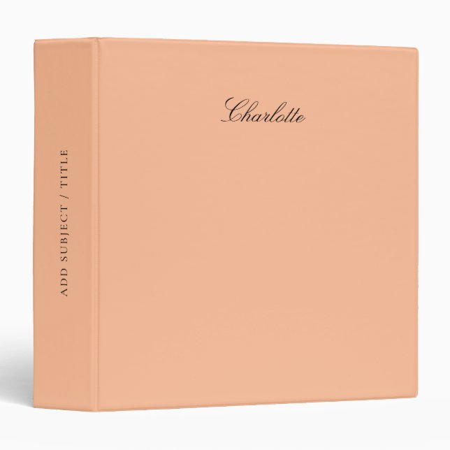 Modern Monogram Peach Script Minimalist 3 Ring Binder (Front/Spine)