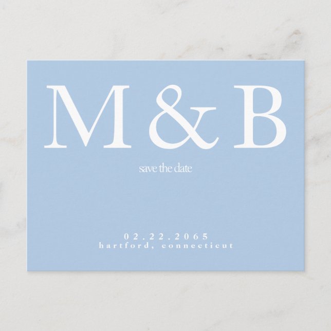 Modern Monogram Peacock Blue Save the Date Postcard (Front)