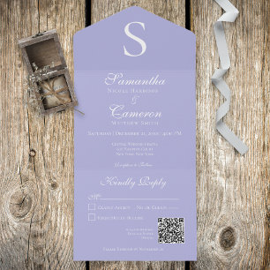 Modern Monogram Periwinkle QR Code All In One Invitation
