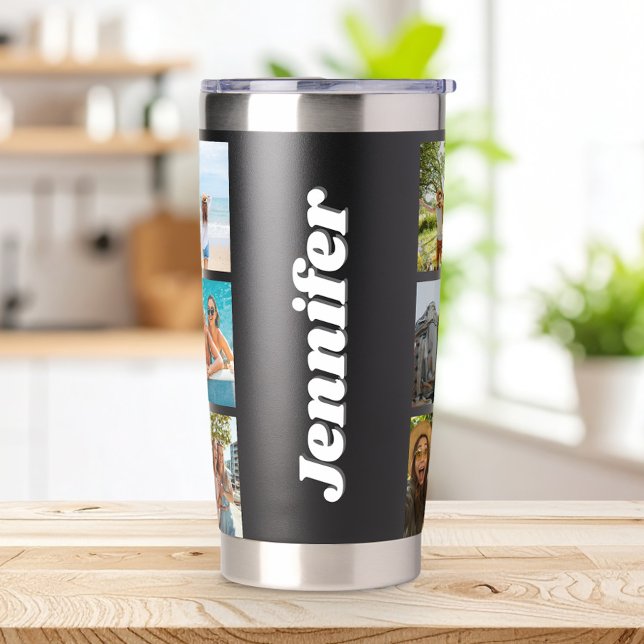 Modern Monogram Personalized 12 Photo Collage Insulated Tumbler (Creator Uploaded)