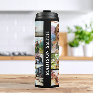 Modern Monogram Personalized 12 Photo Collage Thermal Tumbler