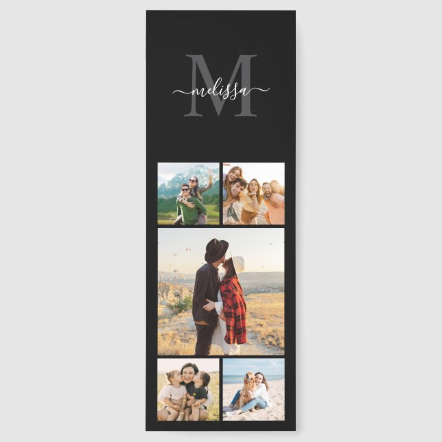 Modern Monogram Personalized 5 Photo Collage Bookmarks (Front)