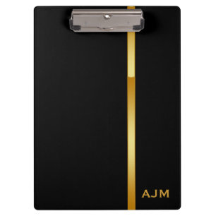 Modern Monogram Personalized Black and Gold Clipboard