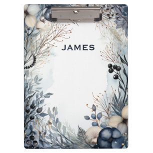Modern Monogram Personalized Blue and Gold Clipboard