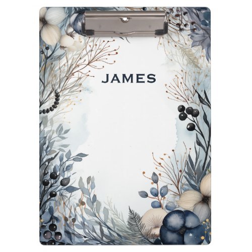 Modern Monogram Personalized Blue and Gold Clipboard
