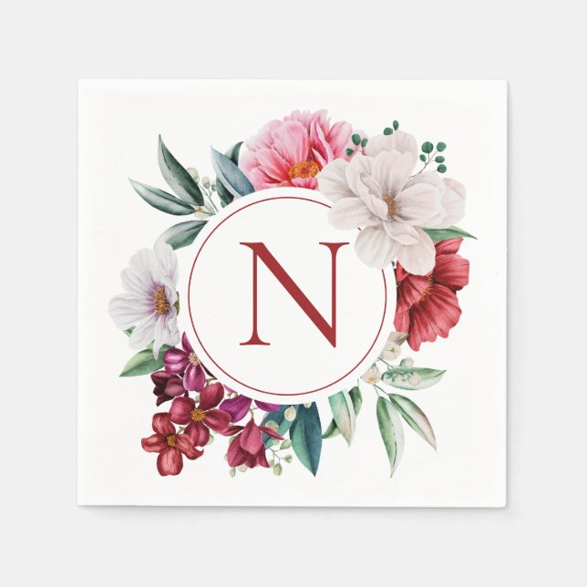 Modern Monogram Personalized Floral Napkins (Front)