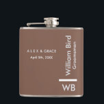 Modern Monogram Personalized Groomsman Hip Flask<br><div class="desc">This Groomsman custom design features a handwritten minimalistic confident asphalt brown hue. You can personalize the name,  title,  and groom or add your custom message! Show your Groomsman how much you love and appreciate their participation.</div>