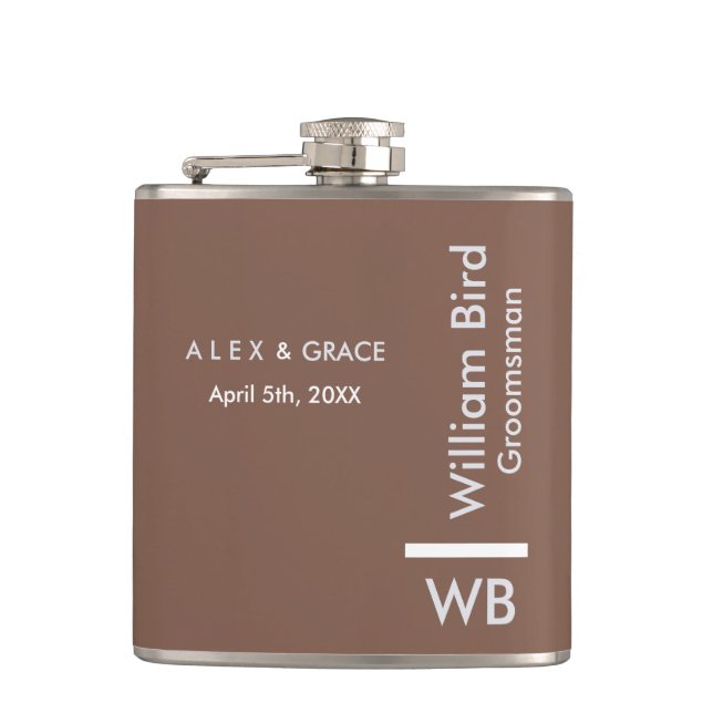 Modern Monogram Personalized Groomsman Hip Flask (Front)