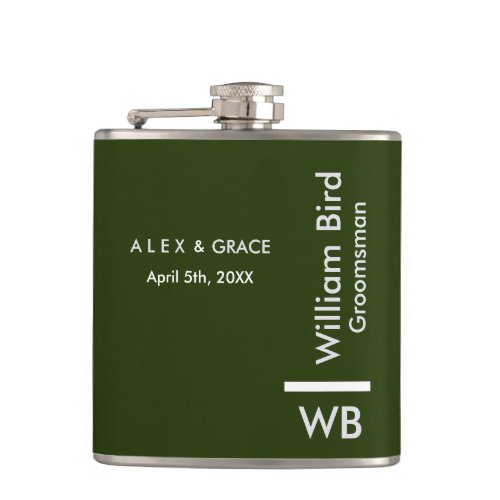 Modern Monogram Personalized Groomsman Hip Flask