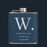 Modern Monogram Personalized Groomsman Hip Flask<br><div class="desc">This Groomsman custom design features a handwritten minimalistic confident gray background. You can personalize the name,  title,  and groom or add your custom message! Show your Groomsman how much you love and appreciate their participation.</div>