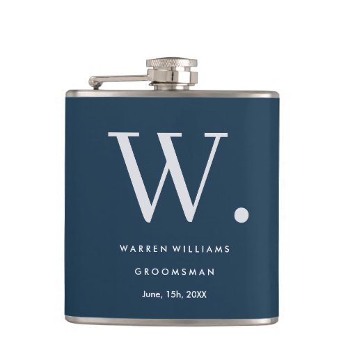 Modern Monogram Personalized Groomsman Hip Flask