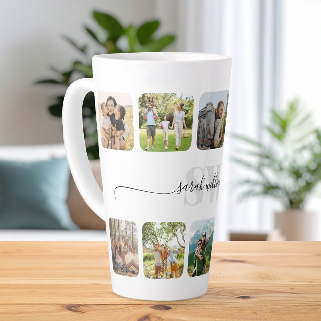 Modern Monogram Personalized Photo Collage Latte Mug (Creator Uploaded)