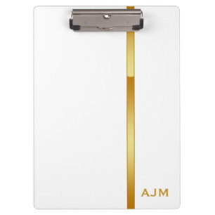 Modern Monogram Personalized White and Gold Clipboard