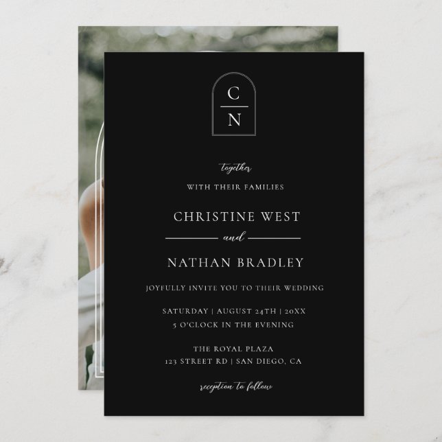 Modern Monogram Photo Arch Wedding Invitation (Front/Back)