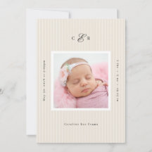 Modern Monogram Photo Birth Announcement