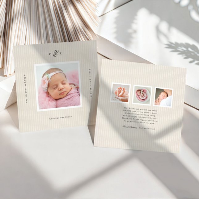 Modern Monogram Photo Birth Announcement (Creator Uploaded)