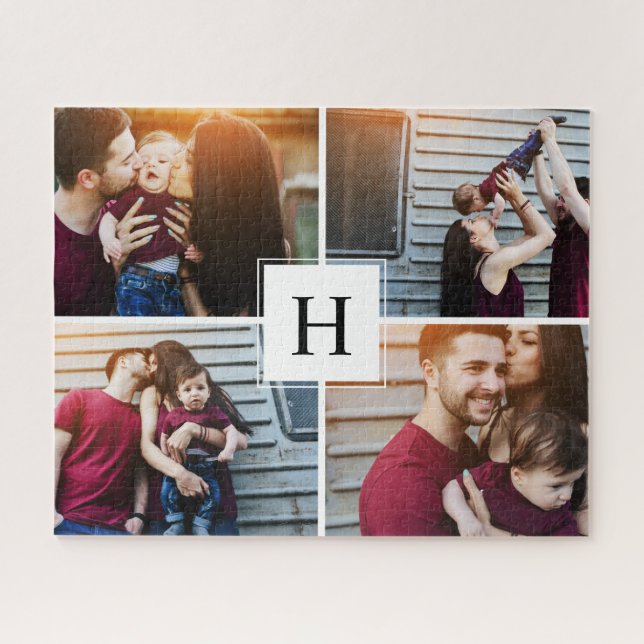 Modern Monogram Photo Collage Jigsaw Puzzle (Horizontal)
