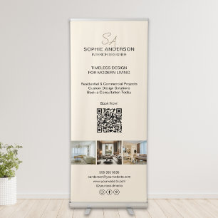Modern Monogram Photo Cream Professional Business Retractable Banner