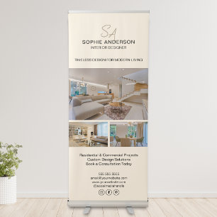Modern Monogram Photo Cream Professional Business Retractable Banner