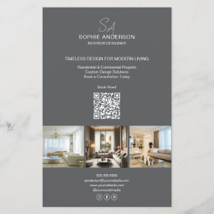 Modern Monogram Photo Gray Professional Business Flyer