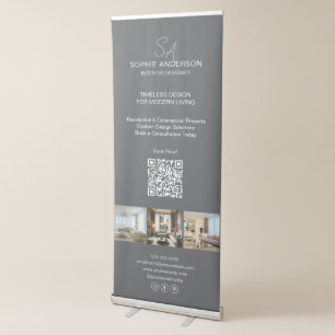 Modern Monogram Photo Gray Professional Business Retractable Banner