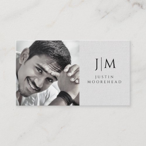 Modern Monogram Photo Minimalist Linen Effect Business Card