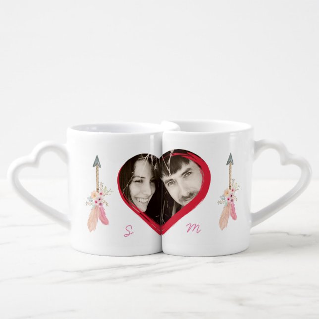 Modern Monogram PHOTO Newlyweds Wedding Coffee Mug Set (Front Nesting)