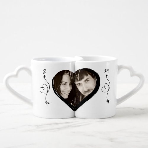 Modern Monogram PHOTO Newlyweds Wedding Coffee Mug Set
