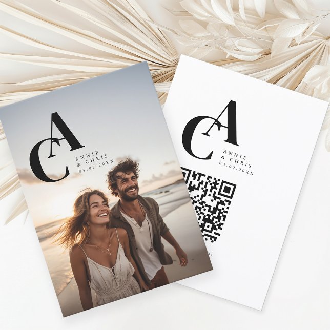 Modern, Monogram, Photo, QR-Code Invitation (Modern, Bold- Monogram, Photo, QR-Code Wedding Invitation.)