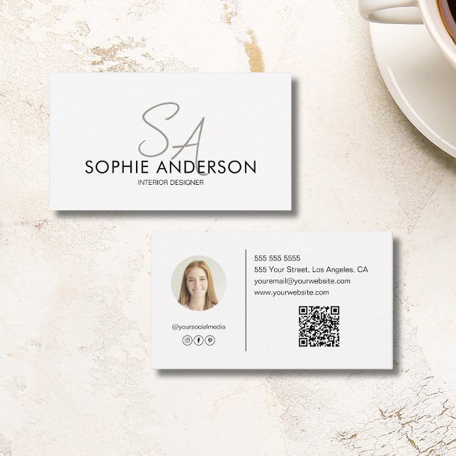 Modern Monogram Photo QR Designer Professional Business Card (Modern Monogram Photo QR Designer Professional Business Card)