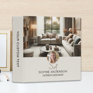 Modern Monogram Photo QR Professional Business 3 Ring Binder