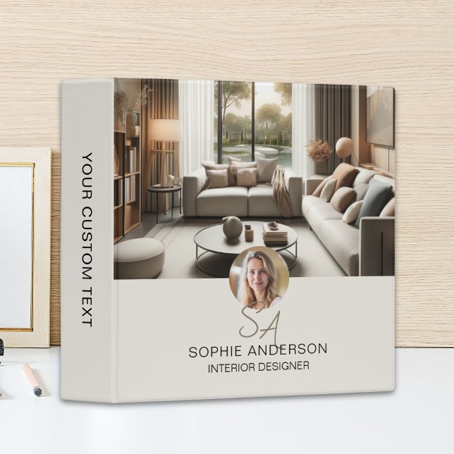 Modern Monogram Photo QR Professional Business 3 Ring Binder (Modern Monogram Photo QR Professional Business 3 Ring Binder)