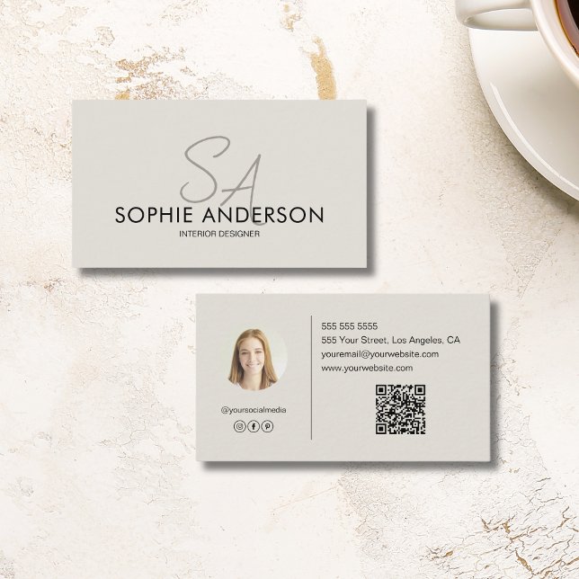 Modern Monogram Photo QR Professional Business Card (Modern Monogram Photo QR Professional Business Card)