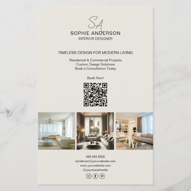 Modern Monogram Photo QR Professional Business Flyer (Front)
