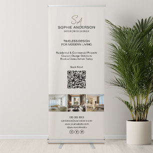 Modern Monogram Photo QR Professional Business Retractable Banner