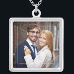 Modern Monogram Photo Silver Plated Necklace<br><div class="desc">Full bleed photo design featuring an elegant thin frame and a 3-letter monogram. Personalize it with for mother's day,  as a wedding or anniversary gift,  graduation gift,  etc.</div>
