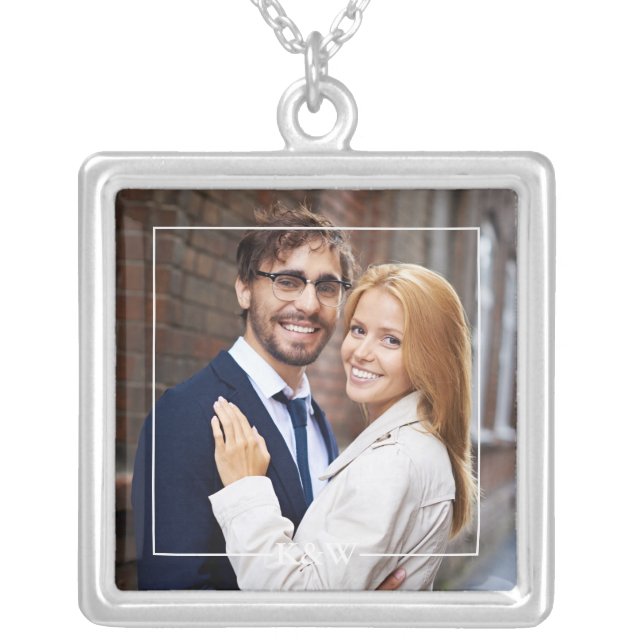 Modern Monogram Photo Silver Plated Necklace (Front)