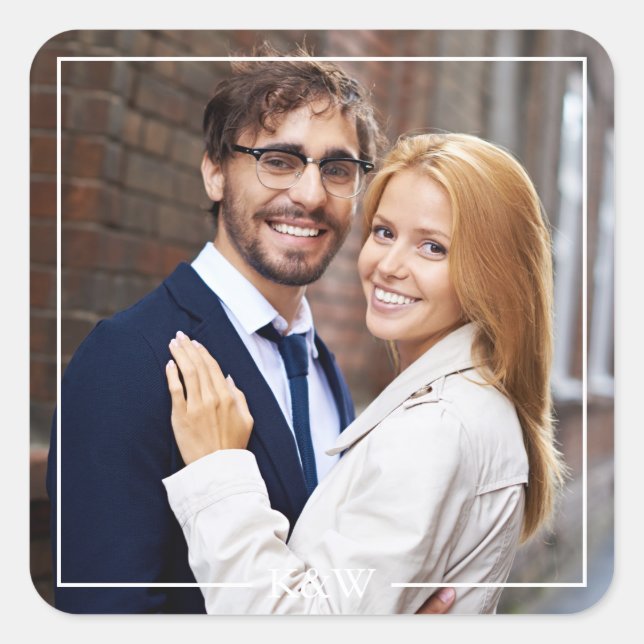 Modern Monogram Photo Square Sticker (Front)