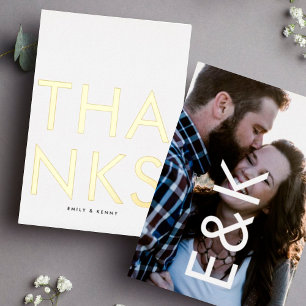 Modern Monogram Photo TWO Thank You GOLD Foil Invitation
