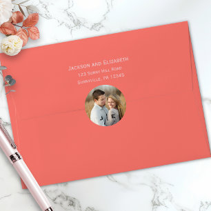 Modern Monogram Photo Wedding Classic Round Sticker