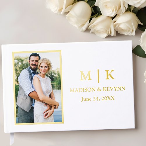 Modern Monogram Photo Wedding Gold Foil Foil Guest Book