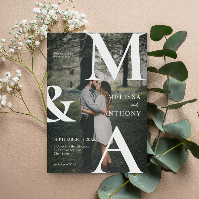 Modern Monogram Photo Wedding Invitation (Creator Uploaded)