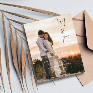 modern monogram photo wedding invitation