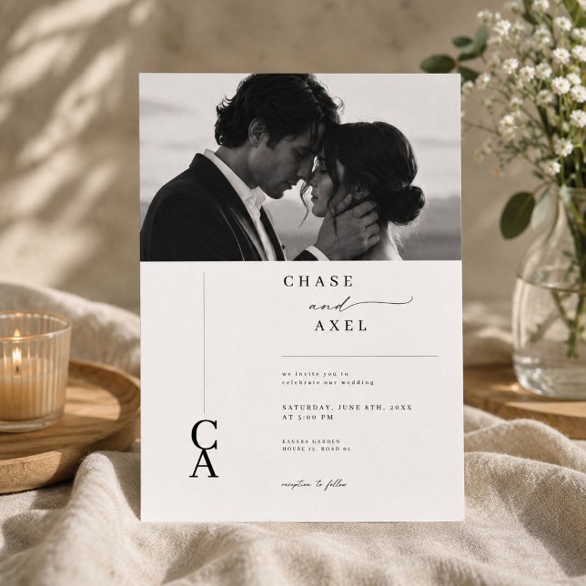 Modern Monogram Photo Wedding Invitation. Invitation (Creator Uploaded)