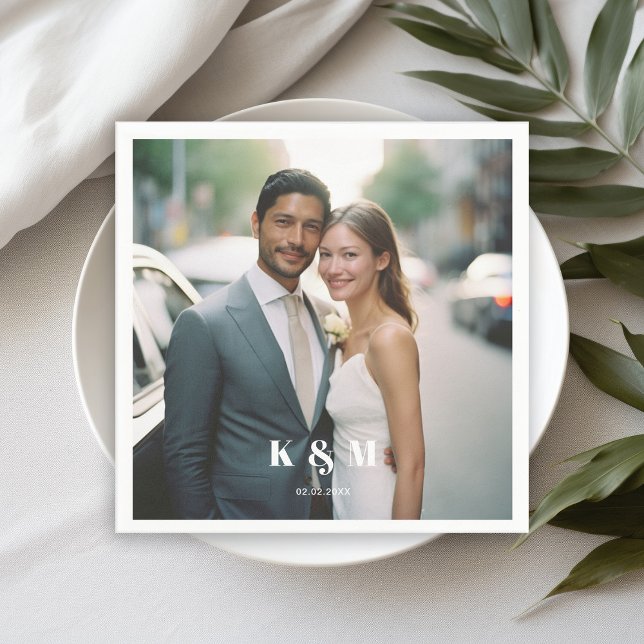 Modern monogram photo wedding  napkins (Creator Uploaded)