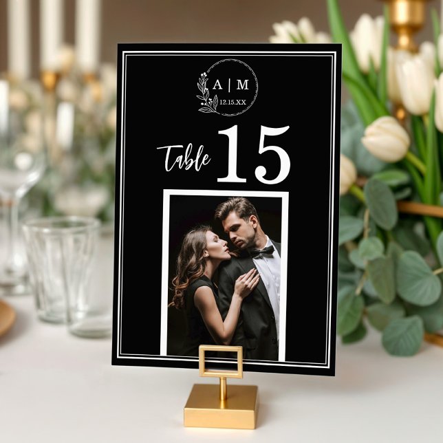 Modern Monogram Photo Wedding Table Number Card (Modern Monogram Photo Wedding Table Number Card)