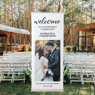 Modern Monogram Photo Welcome Wedding Vertical  Retractable Banner