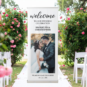 Modern Monogram Photo Welcome Wedding Vertical  Retractable Banner