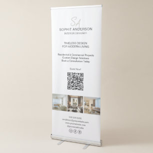 Modern Monogram Photo White Professional Business Retractable Banner