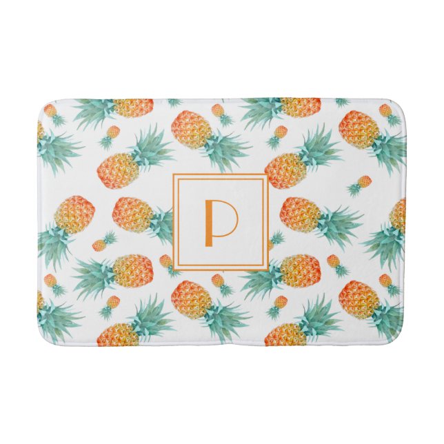 Modern Monogram Pineapple Fruit Pattern  Bath Mat (Front)
